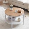 imageVINGLI 256quot Rustic Oak White Round Farmhouse Coffee Table 2Tier Storage Wood Center Circle Accent Table for Living Room Bedroom Apartment Studio and Small Spaces Sturdy Metal FrameNatural Wood
