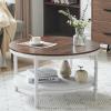 imageVINGLI 256quot Rustic Oak White Round Farmhouse Coffee Table 2Tier Storage Wood Center Circle Accent Table for Living Room Bedroom Apartment Studio and Small Spaces Sturdy Metal FrameWoodrustic Oak