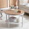 imageVINGLI 256quot Rustic Oak White Round Farmhouse Coffee Table 2Tier Storage Wood Center Circle Accent Table for Living Room Bedroom Apartment Studio and Small Spaces Sturdy Metal FrameNatural Wood