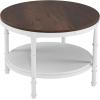 imageVINGLI 256quot Rustic Oak White Round Farmhouse Coffee Table 2Tier Storage Wood Center Circle Accent Table for Living Room Bedroom Apartment Studio and Small Spaces Sturdy Metal FrameWoodrustic Oak