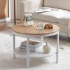 imageVINGLI 256quot Rustic Oak White Round Farmhouse Coffee Table 2Tier Storage Wood Center Circle Accent Table for Living Room Bedroom Apartment Studio and Small Spaces Sturdy Metal FrameNatural Wood