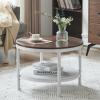 imageVINGLI 256quot Rustic Oak White Round Farmhouse Coffee Table 2Tier Storage Wood Center Circle Accent Table for Living Room Bedroom Apartment Studio and Small Spaces Sturdy Metal FrameWoodrustic Oak