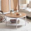 imageVINGLI 256quot Rustic Oak White Round Farmhouse Coffee Table 2Tier Storage Wood Center Circle Accent Table for Living Room Bedroom Apartment Studio and Small Spaces Sturdy Metal FrameNatural Wood