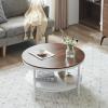 imageVINGLI 256quot Rustic Oak White Round Farmhouse Coffee Table 2Tier Storage Wood Center Circle Accent Table for Living Room Bedroom Apartment Studio and Small Spaces Sturdy Metal FrameWoodrustic Oak