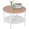 imageVINGLI 256quot Rustic Oak White Round Farmhouse Coffee Table 2Tier Storage Wood Center Circle Accent Table for Living Room Bedroom Apartment Studio and Small Spaces Sturdy Metal FrameNatural Wood