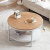 imageVINGLI 256quot Rustic Oak White Round Farmhouse Coffee Table 2Tier Storage Wood Center Circle Accent Table for Living Room Bedroom Apartment Studio and Small Spaces Sturdy Metal FrameNatural Wood