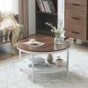 imageVINGLI 256quot Rustic Oak White Round Farmhouse Coffee Table 2Tier Storage Wood Center Circle Accent Table for Living Room Bedroom Apartment Studio and Small Spaces Sturdy Metal FrameWoodrustic Oak