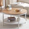 imageVINGLI 256quot Rustic Oak White Round Farmhouse Coffee Table 2Tier Storage Wood Center Circle Accent Table for Living Room Bedroom Apartment Studio and Small Spaces Sturdy Metal FrameNatural Wood