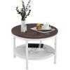 imageVINGLI 256quot Rustic Oak White Round Farmhouse Coffee Table 2Tier Storage Wood Center Circle Accent Table for Living Room Bedroom Apartment Studio and Small Spaces Sturdy Metal FrameWoodrustic Oak