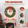 imageVINGLI 36 Inch Christmas Door Wreath Decorations with 100 Lights and 300 PVC Branches Prelit Artificial Christmas Wreath for Front Door Xmas Wreath wBow Pine Cones Ornaments Plugin