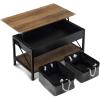 imageVINGLI 36quot Lift Top Coffee Table with Free Cloth Storage Bins White Walnut Framhouse Coffee Tables for Living Room Small Modern Coffee Table for Small Space in Minimalistic Style Dark WalnutRustic Brownblack