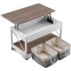 imageVINGLI 36quot Lift Top Coffee Table with Free Cloth Storage Bins White Walnut Framhouse Coffee Tables for Living Room Small Modern Coffee Table for Small Space in Minimalistic Style Dark WalnutWhite