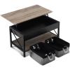 imageVINGLI 36quot Lift Top Coffee Table with Free Cloth Storage Bins White Walnut Framhouse Coffee Tables for Living Room Small Modern Coffee Table for Small Space in Minimalistic Style Dark WalnutRustic Greyblack