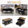 imageVINGLI 36quot Lift Top Coffee Table with Free Cloth Storage Bins White Walnut Framhouse Coffee Tables for Living Room Small Modern Coffee Table for Small Space in Minimalistic Style Dark WalnutRustic Brownblack