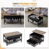 imageVINGLI 36quot Lift Top Coffee Table with Free Cloth Storage Bins White Walnut Framhouse Coffee Tables for Living Room Small Modern Coffee Table for Small Space in Minimalistic Style Dark WalnutRustic Greyblack