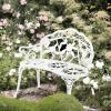 imageVINGLI 385quot Patio Park Garden Outdoor Metal Rose BenchCast Iron Cast Aluminium Frame Antique Finish ChairAccented Lawn Front Porch Path Yard Decor Deck Furniture for 2 Person SeatWhiteWhite