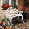 imageVINGLI 385quot Patio Park Garden Outdoor Metal Rose BenchCast Iron Cast Aluminium Frame Antique Finish ChairAccented Lawn Front Porch Path Yard Decor Deck Furniture for 2 Person SeatWhiteWhite