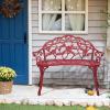 imageVINGLI 385quot Patio Park Garden Outdoor Metal Rose BenchCast Iron Cast Aluminium Frame Antique Finish ChairAccented Lawn Front Porch Path Yard Decor Deck Furniture for 2 Person SeatWhiteRed