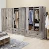 imageVINGLI 38quot W Armoire Wardrobe Closet with Hanging Rod Bedroom 71quot Freestanding Wardrobe Cabinet with Doors Adjustable Shelves and Drawer Open Compartment Rustic BrownRustic Grey