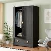 imageVINGLI 38quot W Armoire Wardrobe Closet with Hanging Rod Bedroom 71quot Freestanding Wardrobe Cabinet with Doors Adjustable Shelves and Drawer Open Compartment Rustic BrownBlack
