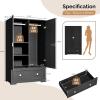 imageVINGLI 38quot W Armoire Wardrobe Closet with Hanging Rod Bedroom 71quot Freestanding Wardrobe Cabinet with Doors Adjustable Shelves and Drawer Open Compartment Rustic BrownBlack