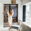 imageVINGLI 38quot W Armoire Wardrobe Closet with Hanging Rod Bedroom 71quot Freestanding Wardrobe Cabinet with Doors Adjustable Shelves and Drawer Open Compartment Rustic BrownRustic Grey