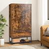 imageVINGLI 38quot W Armoire Wardrobe Closet with Hanging Rod Bedroom 71quot Freestanding Wardrobe Cabinet with Doors Adjustable Shelves and Drawer Open Compartment Rustic BrownRustic Brown