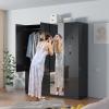 imageVINGLI 38quot W Armoire Wardrobe Closet with Hanging Rod Bedroom 71quot Freestanding Wardrobe Cabinet with Doors Adjustable Shelves and Drawer Open Compartment Rustic BrownHigh Gloss Black