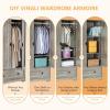 imageVINGLI 38quot W Armoire Wardrobe Closet with Hanging Rod Bedroom 71quot Freestanding Wardrobe Cabinet with Doors Adjustable Shelves and Drawer Open Compartment Rustic BrownRustic Grey