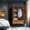 imageVINGLI 38quot W Armoire Wardrobe Closet with Hanging Rod Bedroom 71quot Freestanding Wardrobe Cabinet with Doors Adjustable Shelves and Drawer Open Compartment Rustic BrownRustic Brown