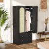 imageVINGLI 38quot W Armoire Wardrobe Closet with Hanging Rod Bedroom 71quot Freestanding Wardrobe Cabinet with Doors Adjustable Shelves and Drawer Open Compartment Rustic BrownBlack Rattan