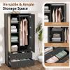 imageVINGLI 38quot W Armoire Wardrobe Closet with Hanging Rod Bedroom 71quot Freestanding Wardrobe Cabinet with Doors Adjustable Shelves and Drawer Open Compartment Rustic BrownBlack Rattan