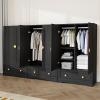 imageVINGLI 38quot W Armoire Wardrobe Closet with Hanging Rod Bedroom 71quot Freestanding Wardrobe Cabinet with Doors Adjustable Shelves and Drawer Open Compartment Rustic BrownBlack