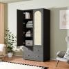 imageVINGLI 38quot W Armoire Wardrobe Closet with Hanging Rod Bedroom 71quot Freestanding Wardrobe Cabinet with Doors Adjustable Shelves and Drawer Open Compartment Rustic BrownBlack Rattan