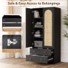 imageVINGLI 38quot W Armoire Wardrobe Closet with Hanging Rod Bedroom 71quot Freestanding Wardrobe Cabinet with Doors Adjustable Shelves and Drawer Open Compartment Rustic BrownBlack Rattan