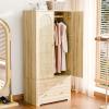 imageVINGLI 38quot W Armoire Wardrobe Closet with Hanging Rod Bedroom 71quot Freestanding Wardrobe Cabinet with Doors Adjustable Shelves and Drawer Open Compartment Rustic BrownNatural Rattan
