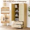imageVINGLI 38quot W Armoire Wardrobe Closet with Hanging Rod Bedroom 71quot Freestanding Wardrobe Cabinet with Doors Adjustable Shelves and Drawer Open Compartment Rustic BrownNatural Rattan