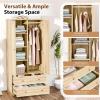 imageVINGLI 38quot W Armoire Wardrobe Closet with Hanging Rod Bedroom 71quot Freestanding Wardrobe Cabinet with Doors Adjustable Shelves and Drawer Open Compartment Rustic BrownNatural Rattan