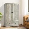 imageVINGLI 38quot W Armoire Wardrobe Closet with Hanging Rod Bedroom 71quot Freestanding Wardrobe Cabinet with Doors Adjustable Shelves and Drawer Open Compartment Rustic BrownRustic Grey