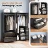 imageVINGLI 38quot W Armoire Wardrobe Closet with Hanging Rod Bedroom 71quot Freestanding Wardrobe Cabinet with Doors Adjustable Shelves and Drawer Open Compartment Rustic BrownHigh Gloss Black