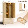 imageVINGLI 38quot W Armoire Wardrobe Closet with Hanging Rod Bedroom 71quot Freestanding Wardrobe Cabinet with Doors Adjustable Shelves and Drawer Open Compartment Rustic BrownNatural Rattan