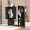 imageVINGLI 38quot W Armoire Wardrobe Closet with Hanging Rod Bedroom 71quot Freestanding Wardrobe Cabinet with Doors Adjustable Shelves and Drawer Open Compartment Rustic BrownHigh Gloss Black