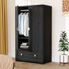 imageVINGLI 38quot W Armoire Wardrobe Closet with Hanging Rod Bedroom 71quot Freestanding Wardrobe Cabinet with Doors Adjustable Shelves and Drawer Open Compartment Rustic BrownBlack