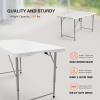 imageVINGLI 4 FT Plastic Folding Camping Table3Level Adjustable Height Portable inOutdoor Party Picnic Dining Desk Garden Soccer Multipurpose Entertaining ActivitiesWhiteWhite