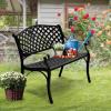 imageVINGLI 405quot Patio Garden BenchAnti Rust Cast Iron Cast Aluminum Frame for Outdoor Path Yard Lawn Work Entryway Decor Deck BlackBlack