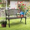 imageVINGLI 405quot Patio Garden BenchAnti Rust Cast Iron Cast Aluminum Frame for Outdoor Path Yard Lawn Work Entryway Decor Deck BlackBrown