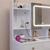imageVINGLI 40quot Vanity Set with Lighted Mirror and StoolWhite Makeup Vanity Table Set with 9 Lights for WomenBedroom Makeup Dressing Table with 2 Drawers and StoolWhiteampampGoldGlass Top  5Drawers  Mirror Cabinet