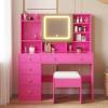 imageVINGLI 40quot Vanity Set with Lighted Mirror and StoolWhite Makeup Vanity Table Set with 9 Lights for WomenBedroom Makeup Dressing Table with 2 Drawers and StoolWhiteampampGoldGlass Top  5Drawers  Mirror Cabinet