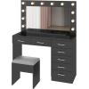 imageVINGLI 40quot Vanity Set with Lighted Mirror and StoolWhite Makeup Vanity Table Set with 9 Lights for WomenBedroom Makeup Dressing Table with 2 Drawers and StoolWhiteampampGoldGlass Top  7Drawers  Stool