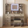 imageVINGLI 40quot Vanity Set with Lighted Mirror and StoolWhite Makeup Vanity Table Set with 9 Lights for WomenBedroom Makeup Dressing Table with 2 Drawers and StoolWhiteampampGoldGlass Top  5Drawers  Mirror Cabinet
